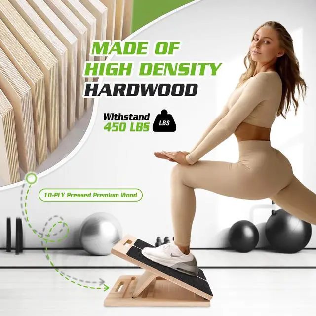 Alt view image 5 of 7 - Adjustable Slant Board for Calf Stretching - Portable Wooden Incline Board for Physical Therapy, Squats & Pilates - Calf Stretcher for Ankle, Heel & Leg Support