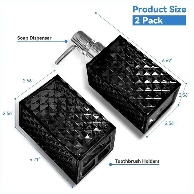 Alt view image 3 of 6 - 2PCS Black Bathroom Accessories. Contain Soap Dispenser and Toothbrush Holder Set. Boho Bathroom Set for Blue Bathroom Décor