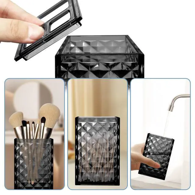 Alt view image 4 of 6 - 2PCS Black Bathroom Accessories. Contain Soap Dispenser and Toothbrush Holder Set. Boho Bathroom Set for Blue Bathroom Décor