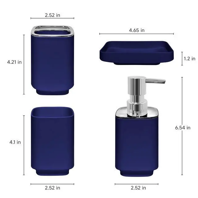 Alt view image 2 of 6 - 4 Piece Bathroom Accessory Sets, Blue Bathroom Accessories Sets Include Toothbrush Holders Set, Soap Dispenser, Soap Dish and Toothbrush Cup, Modern Bathroom Decoration