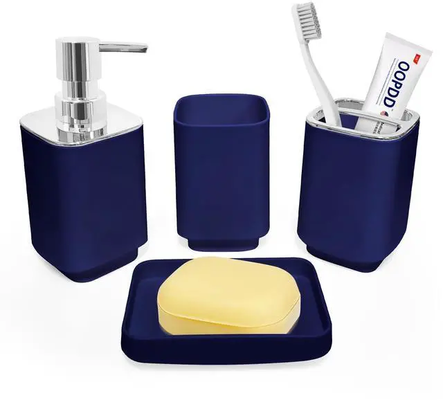 Main image of 4 Piece Bathroom Accessory Sets, Blue Bathroom Accessories Sets Include Toothbrush Holders Set, Soap Dispenser, Soap Dish and Toothbrush Cup, Modern Bathroom Decoration