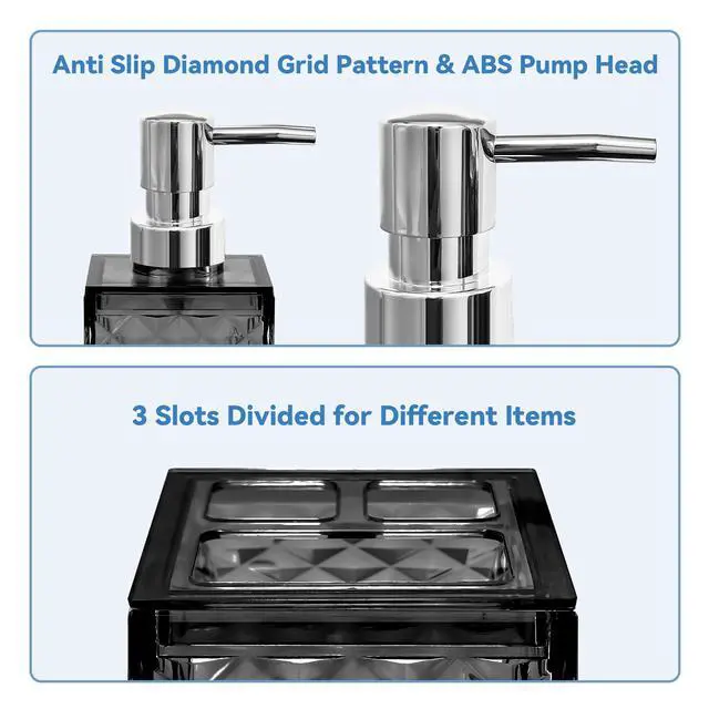 Alt view image 6 of 6 - 2PCS Black Bathroom Accessories. Contain Soap Dispenser and Toothbrush Holder Set. Boho Bathroom Set for Blue Bathroom Décor