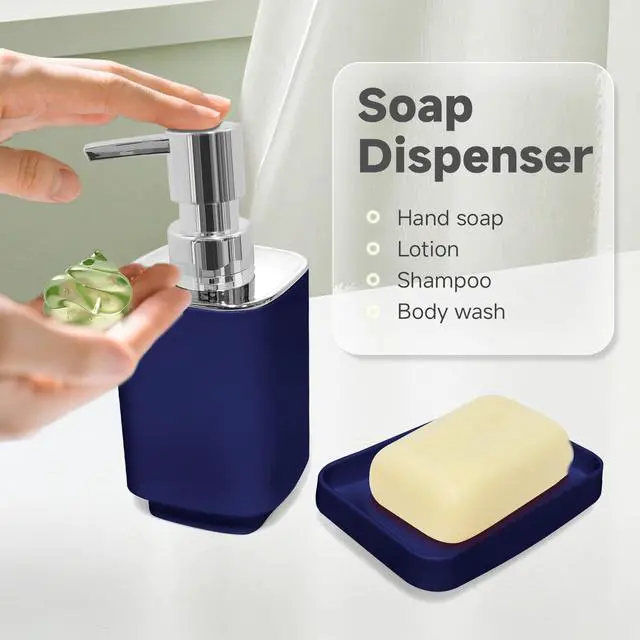Alt view image 4 of 6 - 4 Piece Bathroom Accessory Sets, Blue Bathroom Accessories Sets Include Toothbrush Holders Set, Soap Dispenser, Soap Dish and Toothbrush Cup, Modern Bathroom Decoration