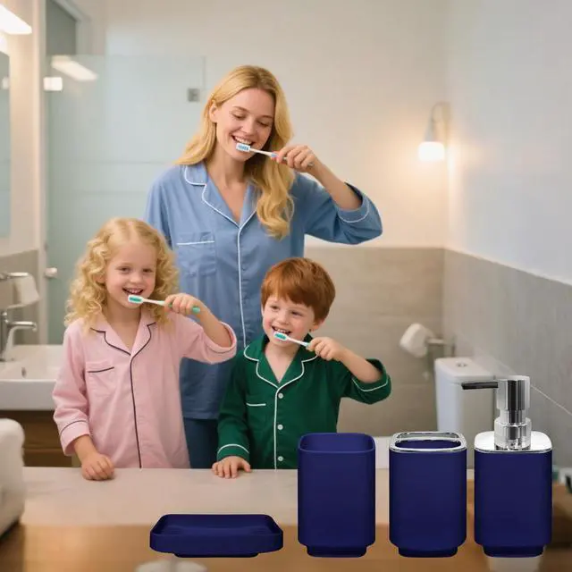 Alt view image 5 of 6 - 4 Piece Bathroom Accessory Sets, Blue Bathroom Accessories Sets Include Toothbrush Holders Set, Soap Dispenser, Soap Dish and Toothbrush Cup, Modern Bathroom Decoration