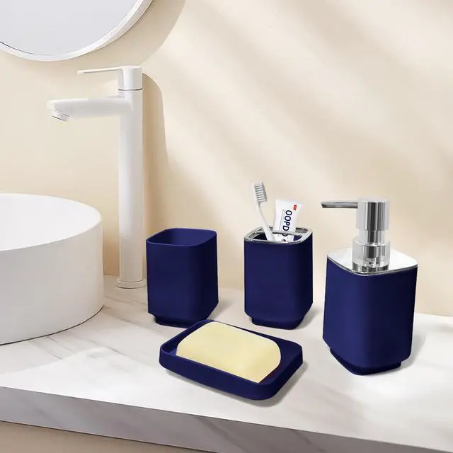 Alt view image 6 of 6 - 4 Piece Bathroom Accessory Sets, Blue Bathroom Accessories Sets Include Toothbrush Holders Set, Soap Dispenser, Soap Dish and Toothbrush Cup, Modern Bathroom Decoration