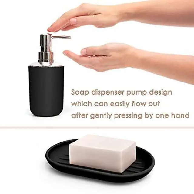 Alt view image 3 of 7 - 6-Piece Bathroom Accessories Set Black Plastic Bathroom Set with Soap Dispenser, Toothbrush Holder, Cup & Soap Dish Modern Countertop Bathroom Decor