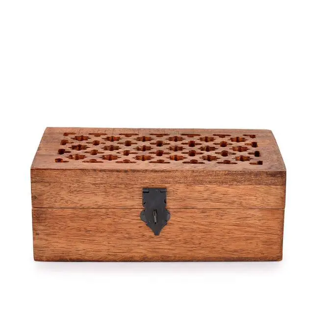 Alt view image 2 of 5 - Mango Wood Decorative Wooden Box with Hinged Lid Wooden Storage Box, Decorative Bo xes With Lids (8" x 5" x 3")