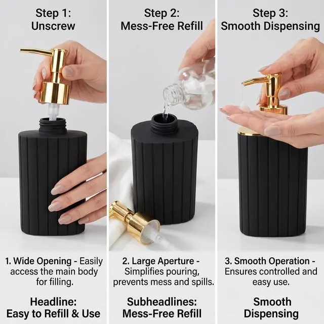 Alt view image 7 of 7 - Bathroom Accessories Set 2 Pcs, Black Plastic Bathroom Set with Gold Color Cover Include Toothbrush Holder, Soap Dispenser, Bathroom Sets Accessories for Bathroom Decor