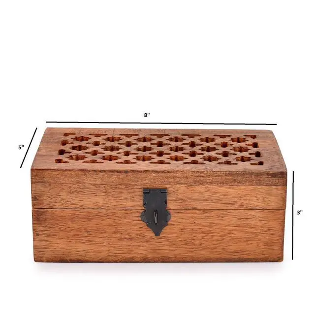 Alt view image 5 of 5 - Mango Wood Decorative Wooden Box with Hinged Lid Wooden Storage Box, Decorative Bo xes With Lids (8" x 5" x 3")