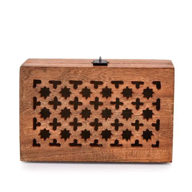 Alt view image 3 of 5 - Mango Wood Decorative Wooden Box with Hinged Lid Wooden Storage Box, Decorative Bo xes With Lids (8" x 5" x 3")