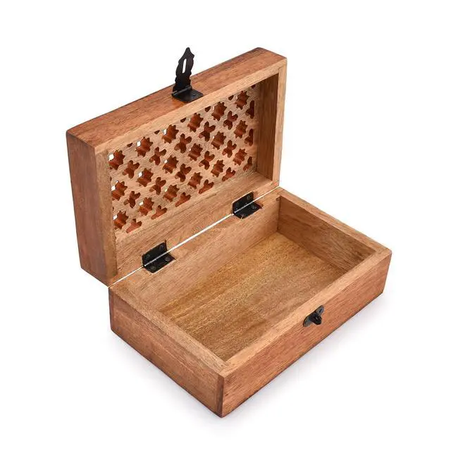 Alt view image 4 of 5 - Mango Wood Decorative Wooden Box with Hinged Lid Wooden Storage Box, Decorative Bo xes With Lids (8" x 5" x 3")