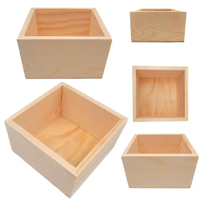 Alt view image 3 of 6 - 10 Pack Unfinished Wood Boxes 4x4 Square Wooden Craft Boxes for DIY Projects, Jewelry Storage, Wedding Favors & Kids School Crafts Small Keepsake Box Set