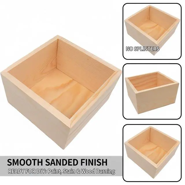 Alt view image 6 of 6 - 10 Pack Unfinished Wood Boxes 4x4 Square Wooden Craft Boxes for DIY Projects, Jewelry Storage, Wedding Favors & Kids School Crafts Small Keepsake Box Set