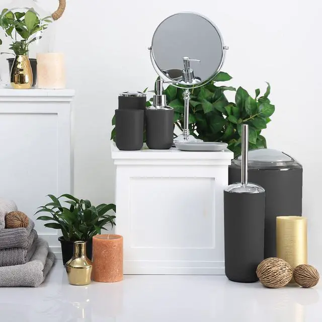 Alt view image 7 of 7 - 6-Piece Bathroom Accessories Set Black Plastic Bathroom Set with Soap Dispenser, Toothbrush Holder, Cup & Soap Dish Modern Countertop Bathroom Decor