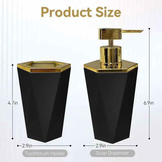 Alt view image 3 of 6 - 2 PCS Plastic Bathroom Accessories Set, Black Bathroom Accessories Include Soap Dispenser and Toothbrush Holder, Modern Bathroom Decor, Bathroom Sets Accessories