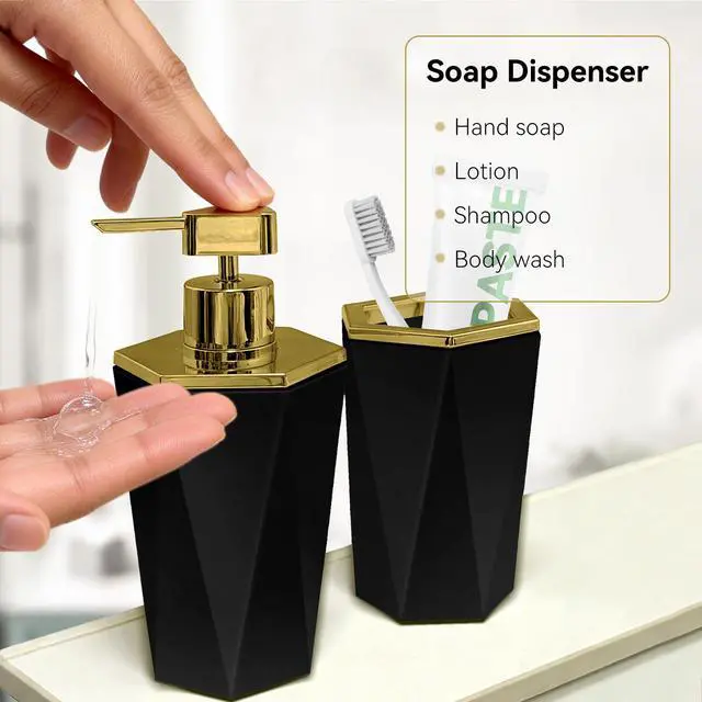 Alt view image 5 of 6 - 2 PCS Plastic Bathroom Accessories Set, Black Bathroom Accessories Include Soap Dispenser and Toothbrush Holder, Modern Bathroom Decor, Bathroom Sets Accessories