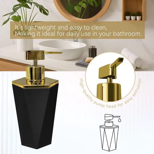 Alt view image 4 of 6 - 2 PCS Plastic Bathroom Accessories Set, Black Bathroom Accessories Include Soap Dispenser and Toothbrush Holder, Modern Bathroom Decor, Bathroom Sets Accessories