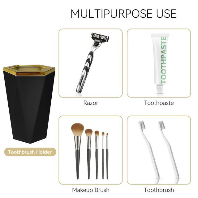 Alt view image 6 of 6 - 2 PCS Plastic Bathroom Accessories Set, Black Bathroom Accessories Include Soap Dispenser and Toothbrush Holder, Modern Bathroom Decor, Bathroom Sets Accessories