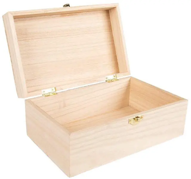 Main image of Unfinished Wooden Keeper Box with Hinges and Latch Storage for Collectibles and Supplies
