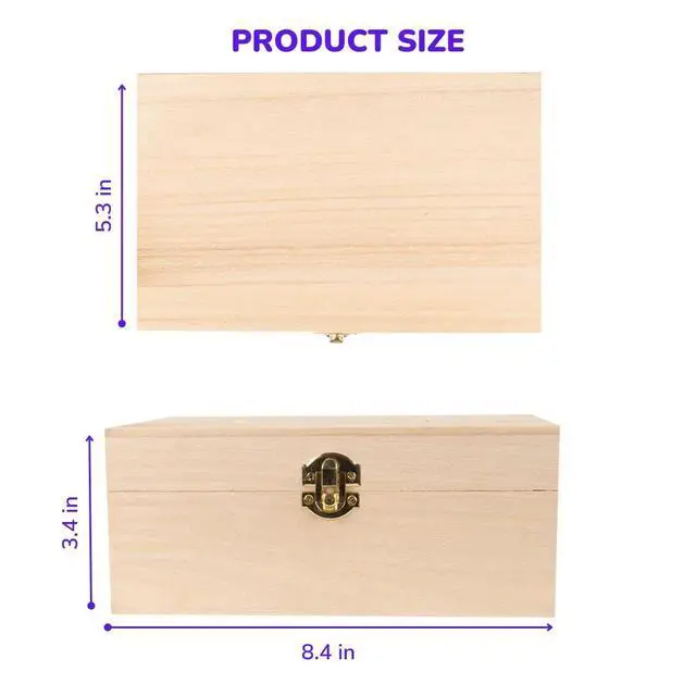 Alt view image 2 of 3 - Unfinished Wooden Keeper Box with Hinges and Latch Storage for Collectibles and Supplies