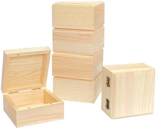 Main image of 6 Pack Unfinished Wood Box Crafts Wooden Square Box with Magnetic Hinged Lid (3.5 x 3.5 x 1.9 In)