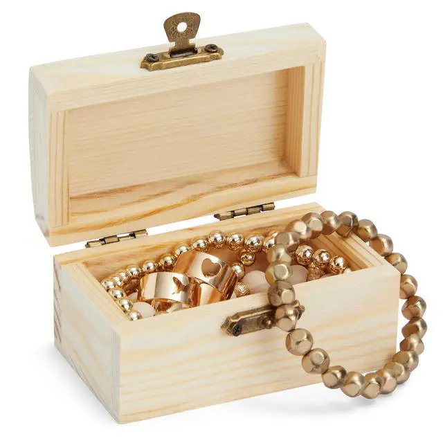 Alt view image 6 of 7 - Baby Shower Decorations Mini Unfinished Wooden Treasure Boxes - 3.5 x 2.2 x 2 In, Brown, Pack of 12, Chest Style - Wooden Treasure Chest to Paint & Party Favors
