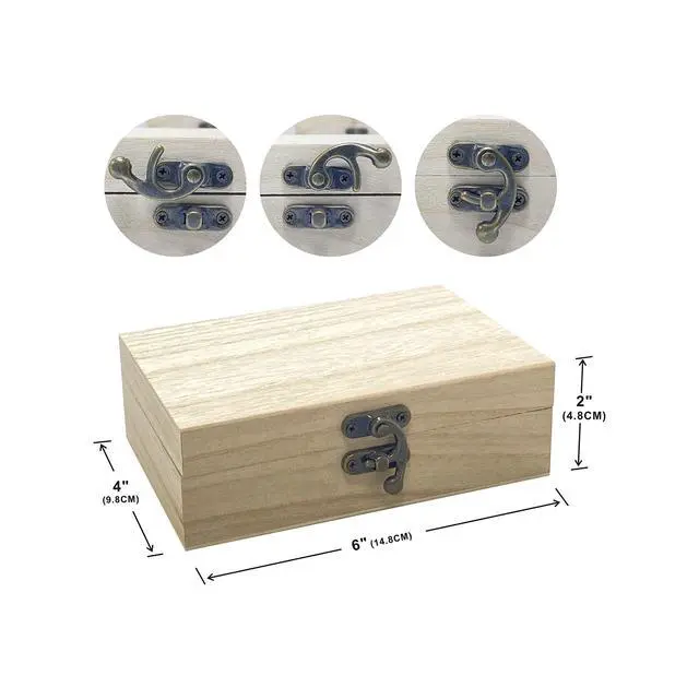 Alt view image 2 of 7 - 8 Pack 6 X 4 X 2 Inch Unfinished Wooden Box For Crafts Small Keepsake Box Treasure Chest Wood Jewelry Box