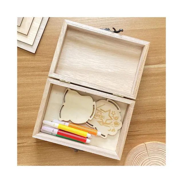 Alt view image 7 of 7 - 8 Pack 6 X 4 X 2 Inch Unfinished Wooden Box For Crafts Small Keepsake Box Treasure Chest Wood Jewelry Box