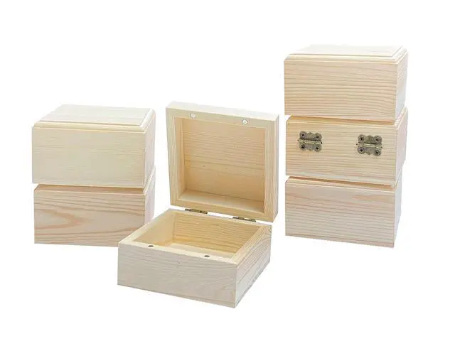 Alt view image 6 of 6 - 6 Pack Unfinished Wood Box Crafts Wooden Square Box with Magnetic Hinged Lid (3.5 x 3.5 x 1.9 In)