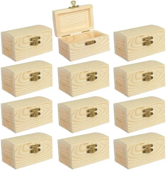 Main image of 12 Pieces Small Wooden box Unfinished Wood Treasure Boxes with Lid for DIY Crafts (3.5 x 2.1 x 1.9 In)