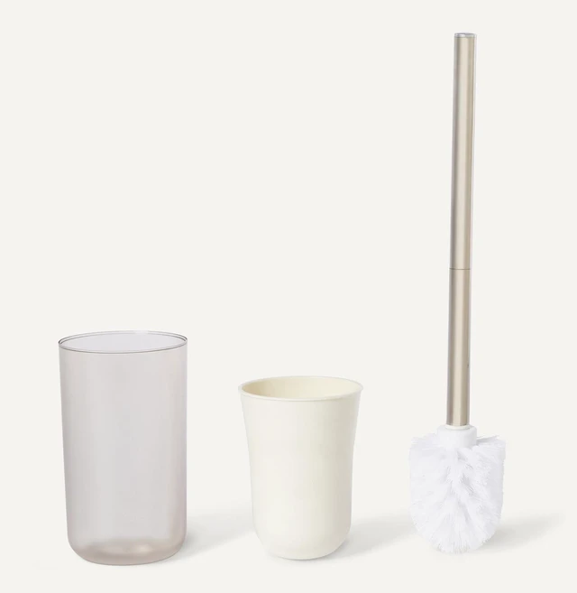 Alt view image 3 of 5 - 6-Piece Bathroom Accessory Set with Toothbrush Holder, Soap Dispenser, Soap Dish, Toothbrush Cup, Trash Can and Toilet Brush & Holder, Ivory