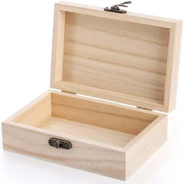 Alt view image 3 of 7 - 8 Pack Unfinished Wooden Boxes for Crafts, 6x4x2 Inch Small Jewelry Storage Box Unpainted DIY Gifts Boxes for Treasure Chest Art Hobbies Memory Box, Hinged Lid with Front Clasp