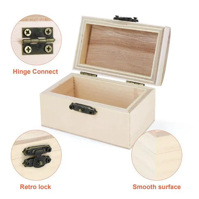 Alt view image 4 of 6 - 12 PCS Wooden Box,Treasure Chest with 12 Color Paints,12 PCS Unfinished Unpainted Wood Box with 2 Diy Adhesive Drilles,Small Wooden Box for Keepsake Boxes, Jewelry Box