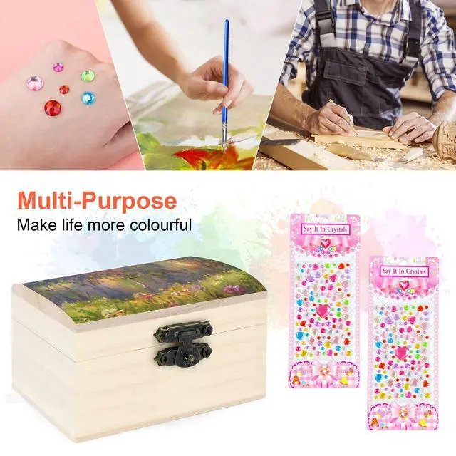 Alt view image 3 of 6 - 12 PCS Wooden Box,Treasure Chest with 12 Color Paints,12 PCS Unfinished Unpainted Wood Box with 2 Diy Adhesive Drilles,Small Wooden Box for Keepsake Boxes, Jewelry Box