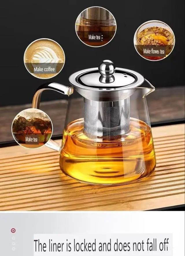 Alt view image 5 of 7 - small Glass Teapot with Removable Infuser, Stovetop Safe Tea Kettle, Blooming and Loose Leaf Tea Maker Set Camping, Travel 550ml