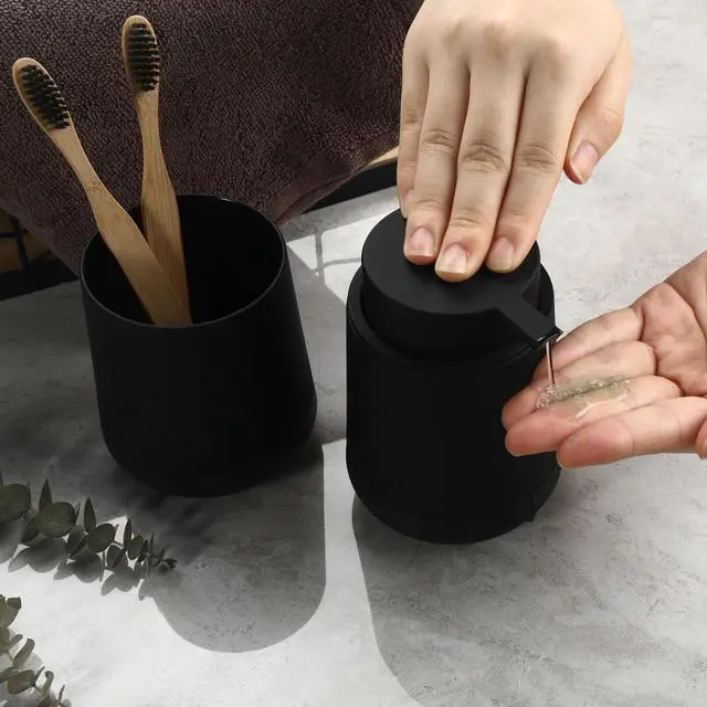 Alt view image 2 of 6 - Black Bathroom Countertop Accessories Set - Soap Dispenser and Toothbrush Holder with Silicone Boot,Vanity Tray (Black Liquid)