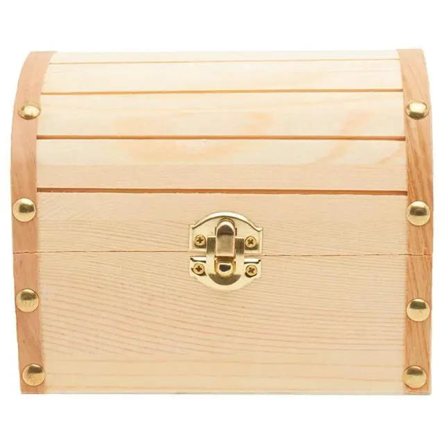Alt view image 3 of 7 - 6 Inch Wooden Treasure Chest Box - Pack of 2 with Hinged Lid, Ideal for Crafts/Wedding Decor