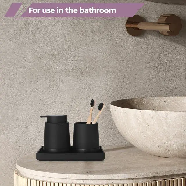 Alt view image 5 of 6 - Black Bathroom Countertop Accessories Set - Soap Dispenser and Toothbrush Holder with Silicone Boot,Vanity Tray (Black Liquid)