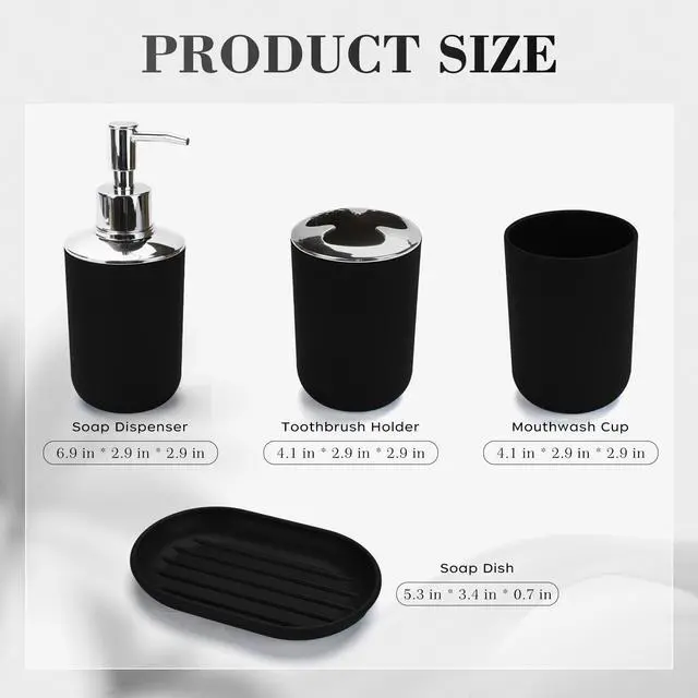 Alt view image 2 of 6 - 4 Pcs Bathroom Accessories Set,Bohemian Bathroom Toothbrush Holder Set.Include Soap Dispenser, Soap Dish, Toothbrush Holder, Mouthwash Cup, Modern Bahtroom Decor Set (Black, 4Pcs)