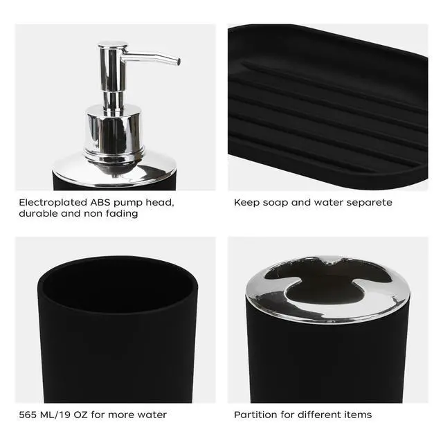 Alt view image 5 of 6 - 4 Pcs Bathroom Accessories Set,Bohemian Bathroom Toothbrush Holder Set.Include Soap Dispenser, Soap Dish, Toothbrush Holder, Mouthwash Cup, Modern Bahtroom Decor Set (Black, 4Pcs)