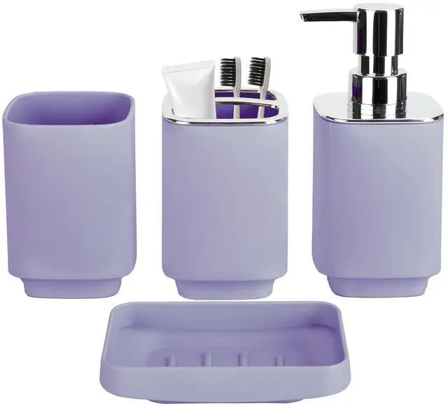 Main image of 4Pack Bathroom Accessories Set, Bohemian Bathroom Sink Set, Contain Soap Dispenser, Toothbrush Holder, Soap Dish & Mouthwash Cup,Square soap and Toothbrush Holder Set
