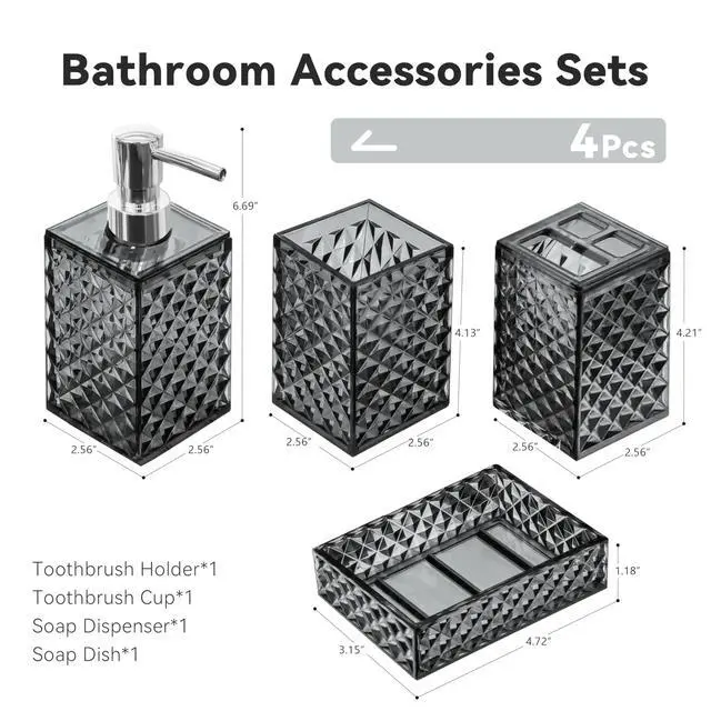 Alt view image 2 of 6 - Bathroom Accessory Set, 4 PCS Grey Bathroom Accessories Set, Soap Dispenser and Toothbrush Holder Set, Soap Dish and Mouthwash Cup, Boho Bathroom Decor, Plastic Bathroom Sets Accessories