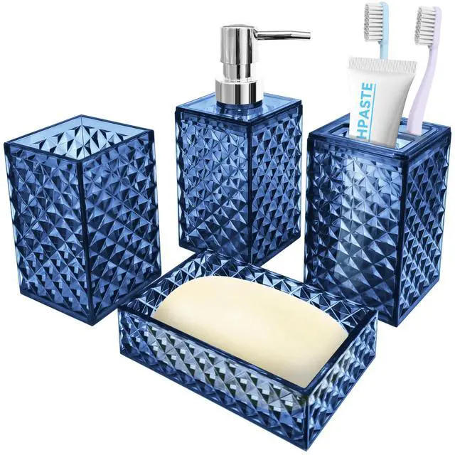 Main image of Bathroom Accessory Set, 4 PCS Blue Bathroom Accessories Sets, Soap Dispenser and Toothbrush Holder Set, Soap Dish and Mouthwash Cup, Boho Bathroom Decor, Plastic Bathroom Sets Accessories