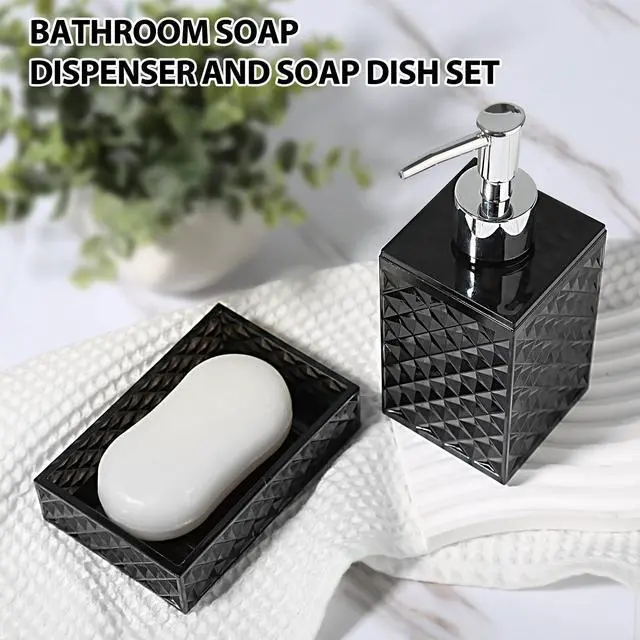 Alt view image 3 of 7 - Black Bathroom Accessories Set, 4 Pack Matte Black Bath Accessory Sets Complete, Acrylic Soap Dispenser and Toothbrush Holder Set for Bathroom Counter Sink, Modern Bathroom Decor