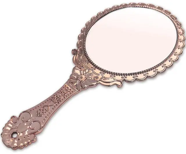 Main image of Hand Mirror Vintage Handheld Mirror with Handle Vanity Makeup Mirror Travel Mirrors Rose Gold, Oval