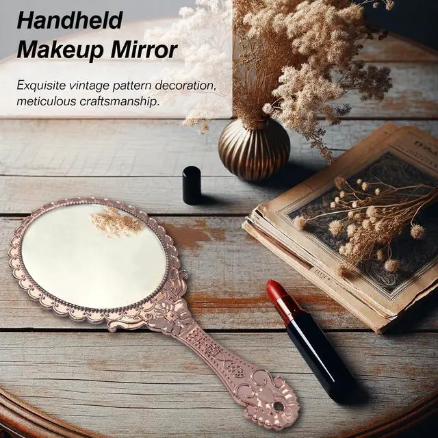 Alt view image 2 of 7 - Hand Mirror Vintage Handheld Mirror with Handle Vanity Makeup Mirror Travel Mirrors Rose Gold, Oval