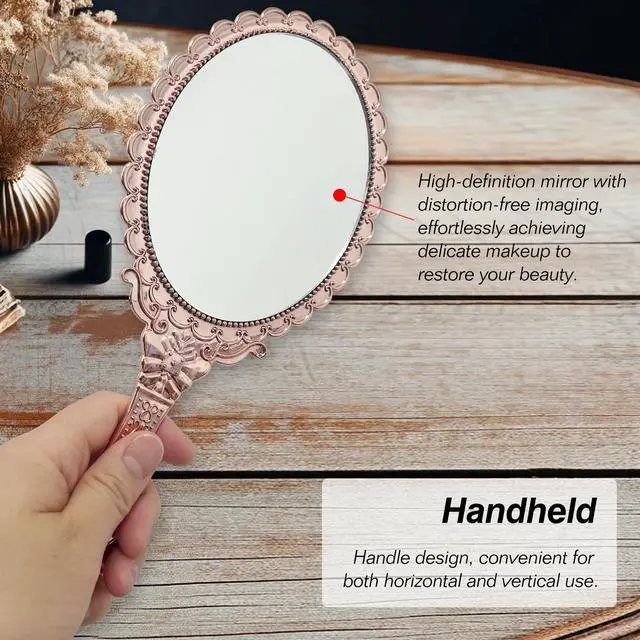 Alt view image 6 of 7 - Hand Mirror Vintage Handheld Mirror with Handle Vanity Makeup Mirror Travel Mirrors Rose Gold, Oval