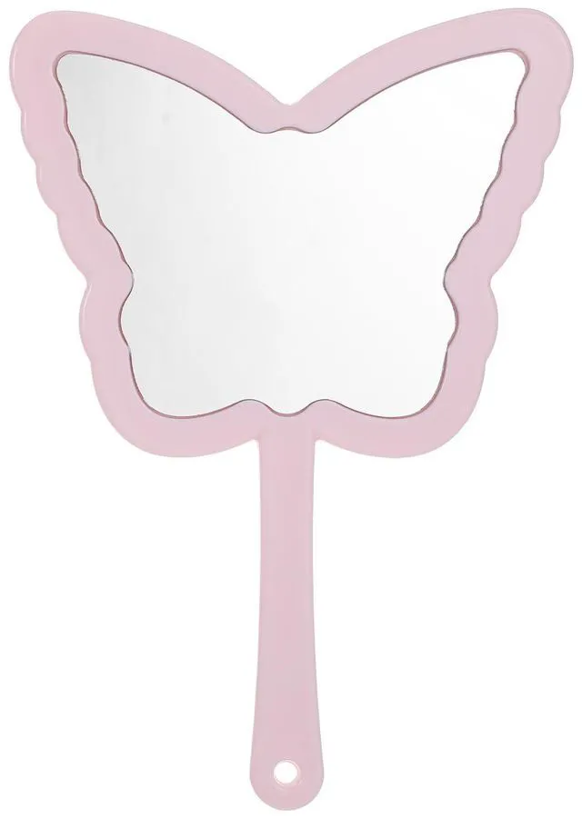 Main image of Butterfly Shaped Hand Held Mirror with Handle, Cute Cosmetic Travel Handheld Mirror, Single-Sided Portable Travel Vanity Lash Hand Held Mirrors for Shaving Makeup Men & Women (Pink, 6 x 8 Inch)