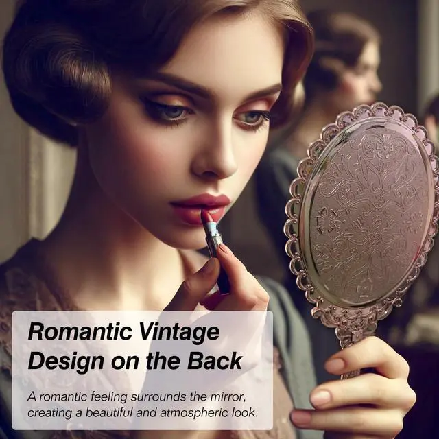 Alt view image 3 of 7 - Hand Mirror Vintage Handheld Mirror with Handle Vanity Makeup Mirror Travel Mirrors Rose Gold, Oval
