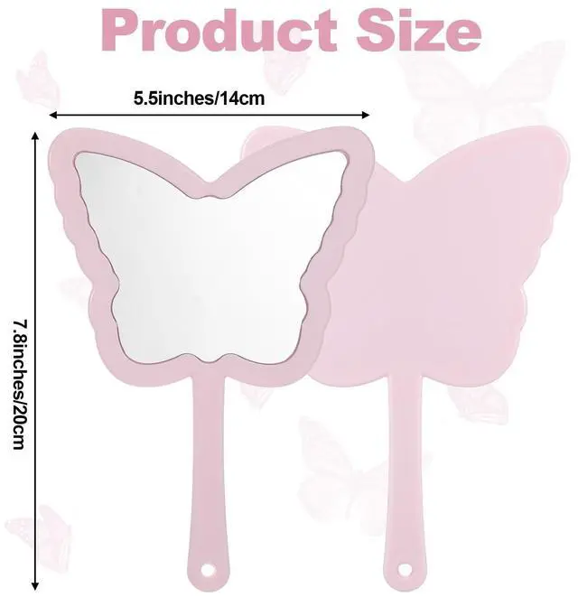 Alt view image 2 of 7 - Butterfly Shaped Hand Held Mirror with Handle, Cute Cosmetic Travel Handheld Mirror, Single-Sided Portable Travel Vanity Lash Hand Held Mirrors for Shaving Makeup Men & Women (Pink, 6 x 8 Inch)